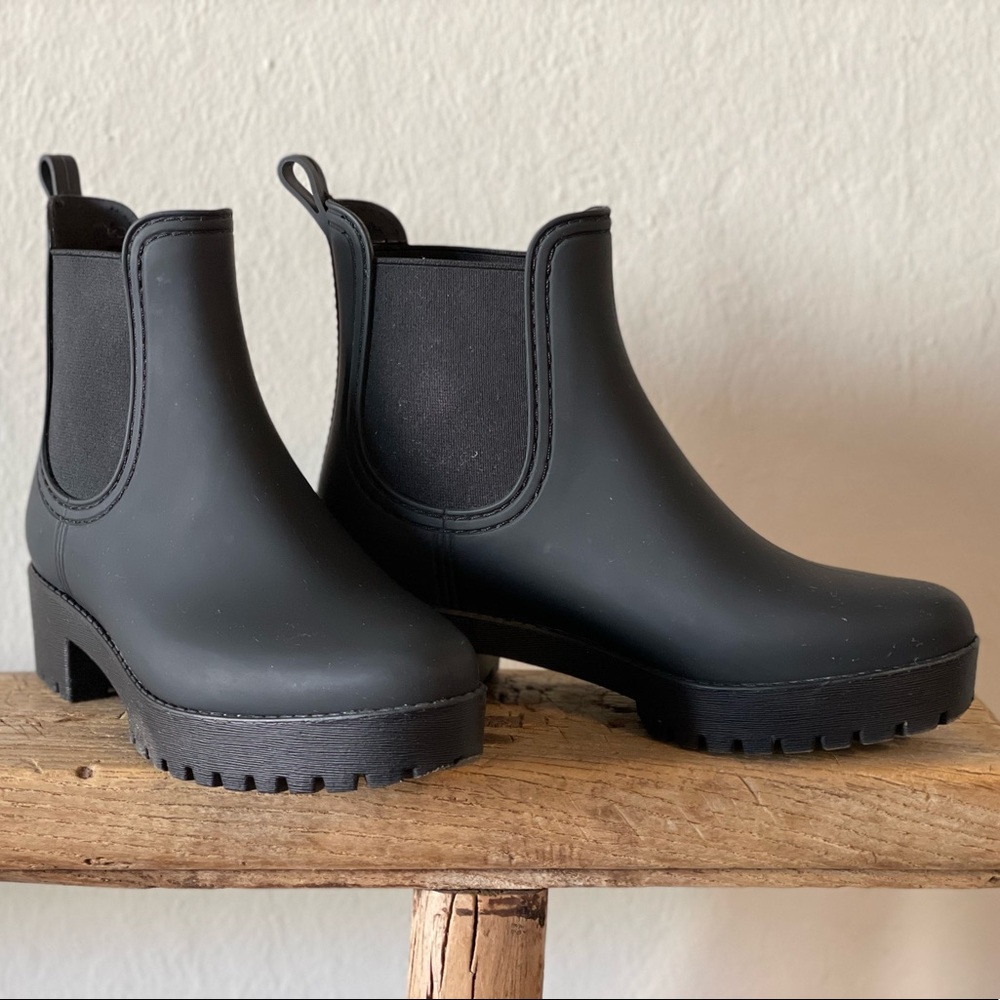 Jeffrey Campbell Black Chunky Heeled Chelsea Rain Boots